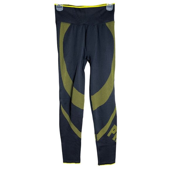 Victorias Secret Pink Active Legging Black Yellow Compression Activewear Women M - Picture 1 of 7